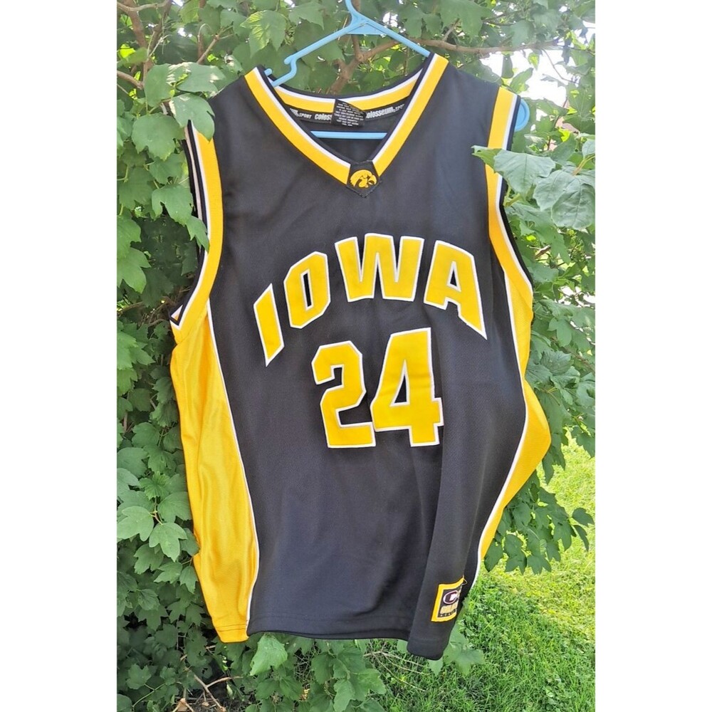 Vtg Iowa Hawkeye Basketball Jersey Size XL Colosseum NCAA Stitch Logo Number 24